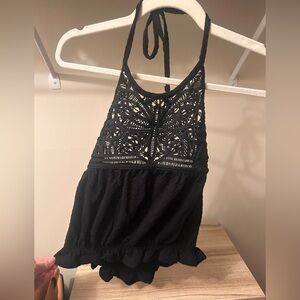 Black Halter Top with Lace Detail